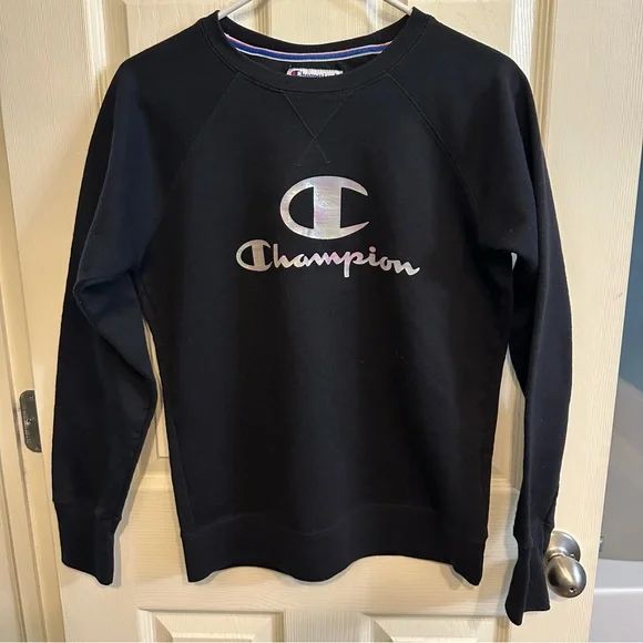 Women’s Champion Black Crew with Iridescent Logo, size Medium - Picture 1 of 6